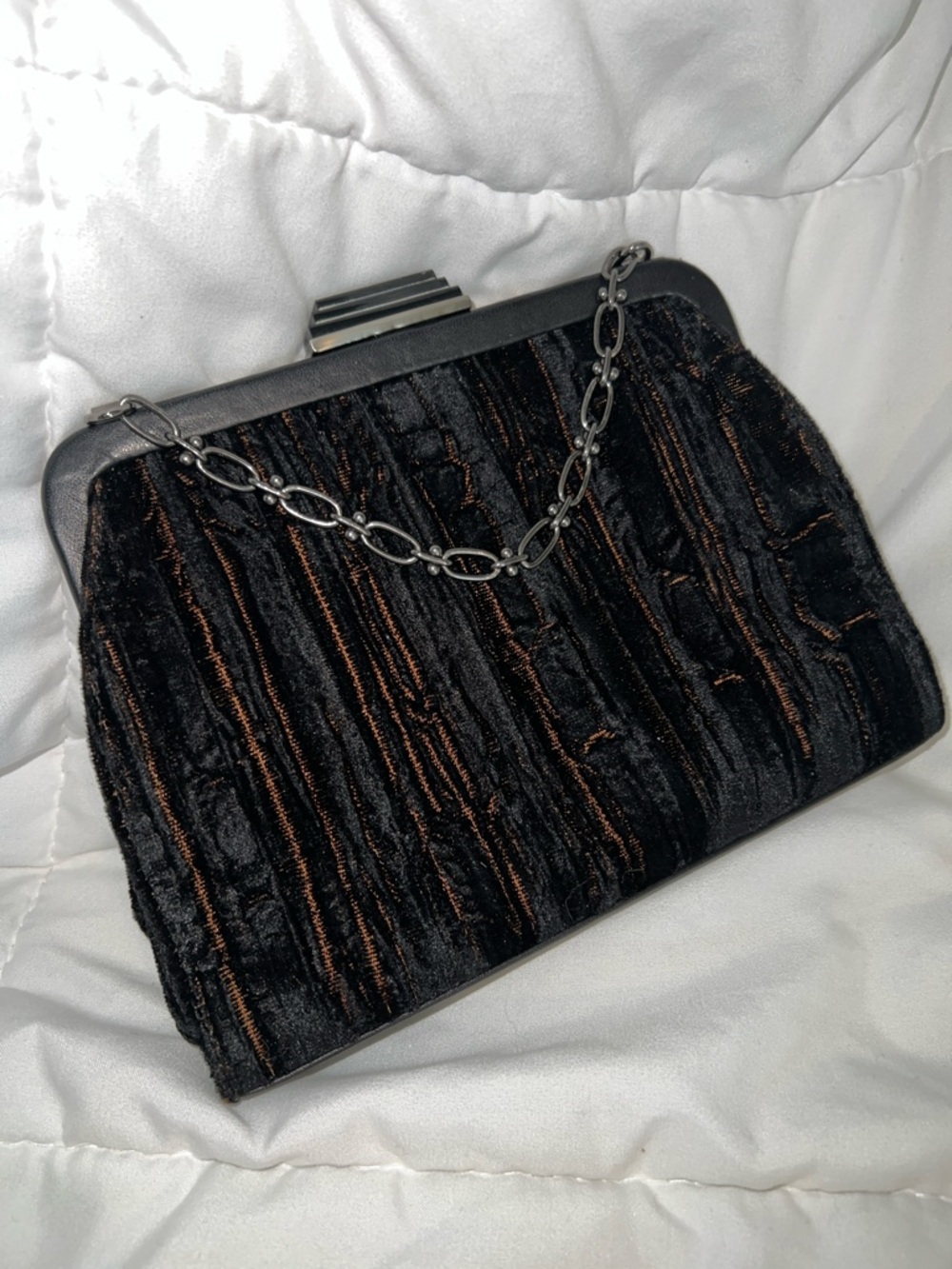 Dkny Black Textured Frame Clutch with Silver Chain